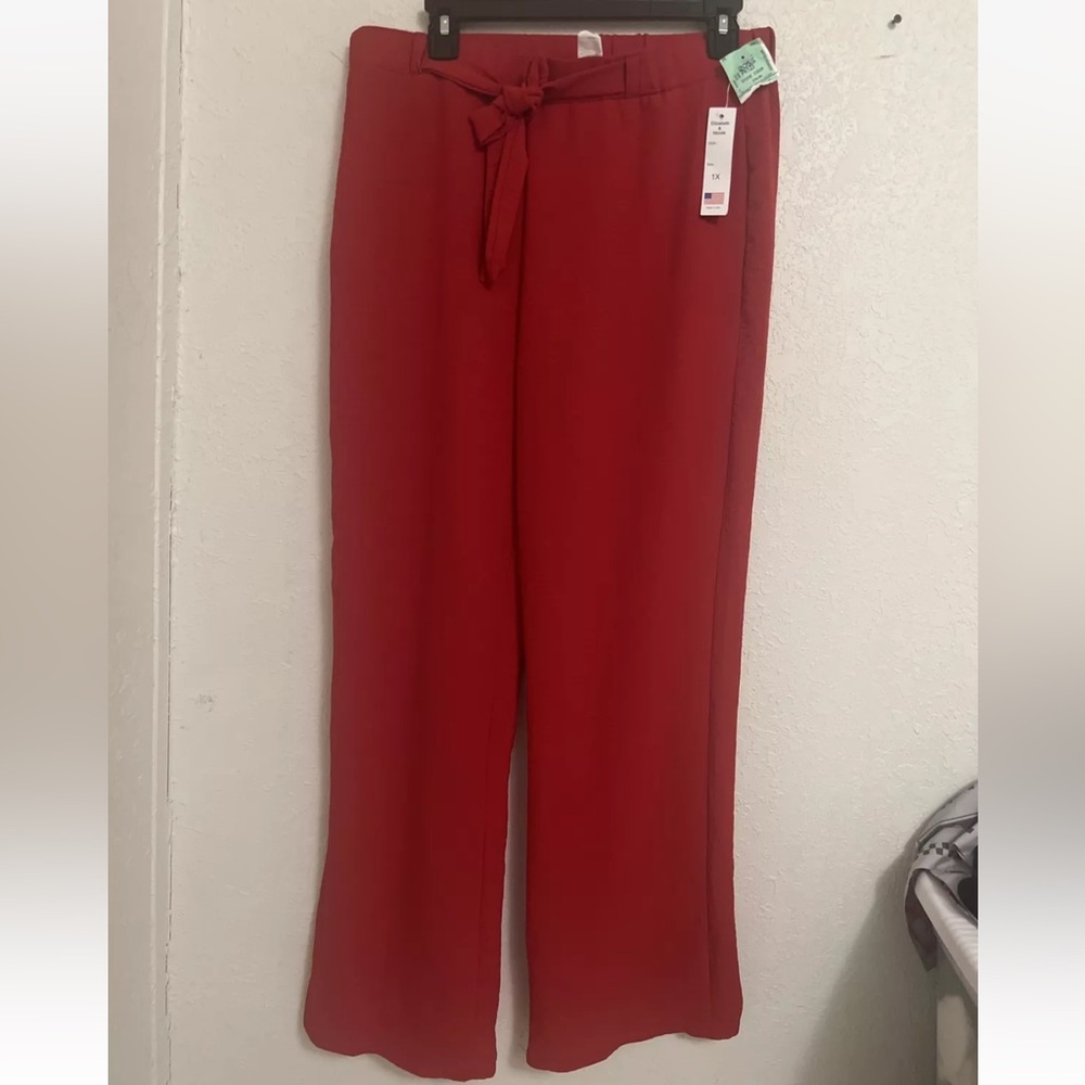 Lizbeth & Nicole Women's Wide Leg Pants Size 1X Red New With Tags Front Tie